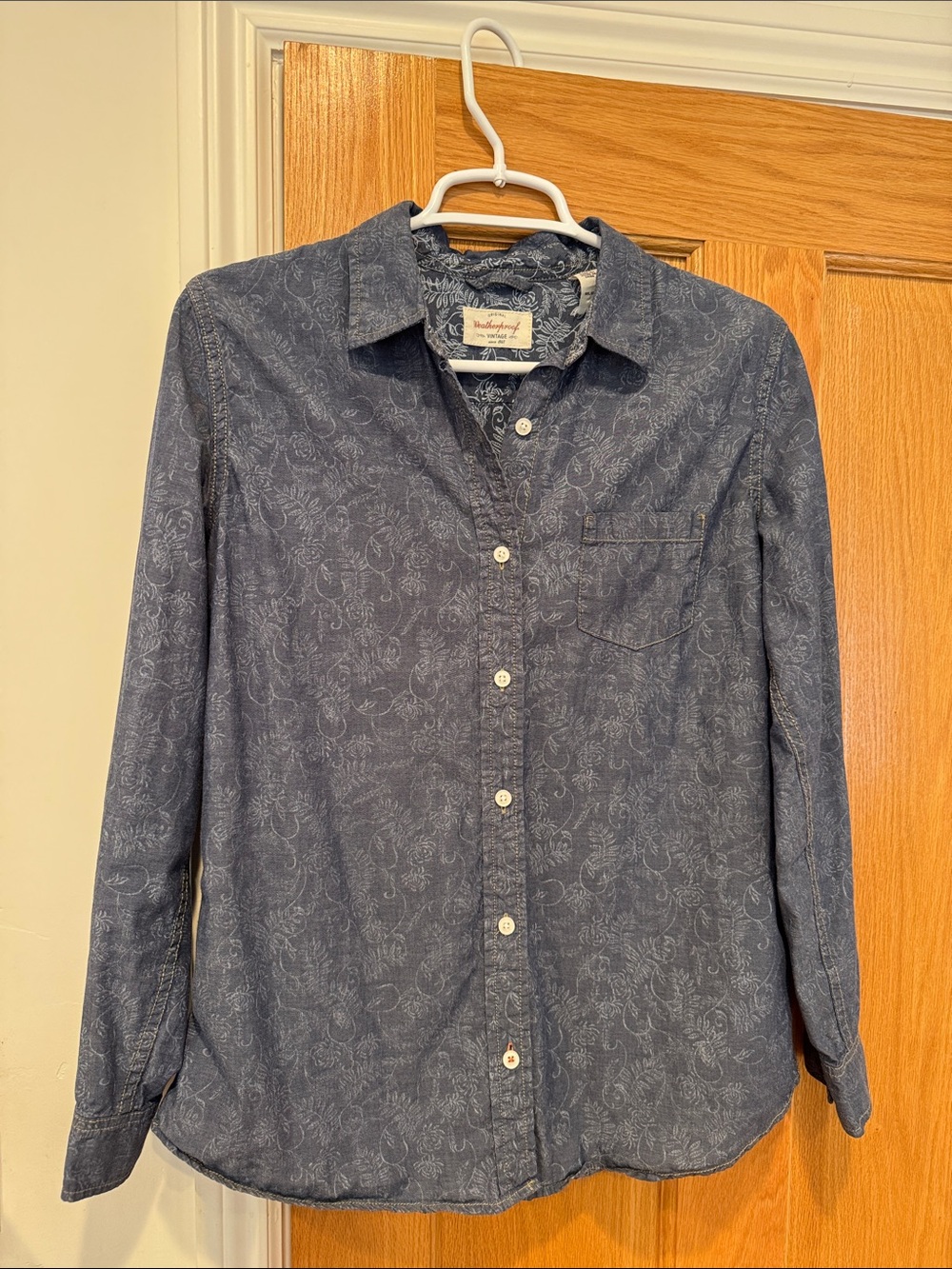 Weatherproof Brand Women's Denim-color Paisley Button-Down Shirt